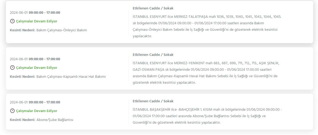 İstanbul'da Bugün 1 Haziran Cumartesi Elektrik Kesintisi Yaşanacak İlçeler 16